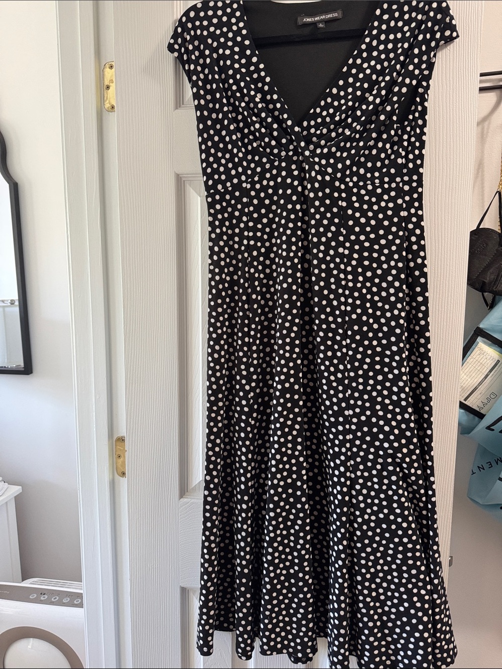 Jones New York Black and White Polka Dot Midi Dress